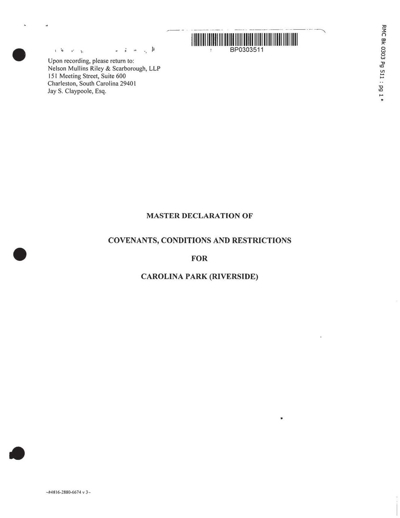 Carolina Park Community Association | Riverside master declaration